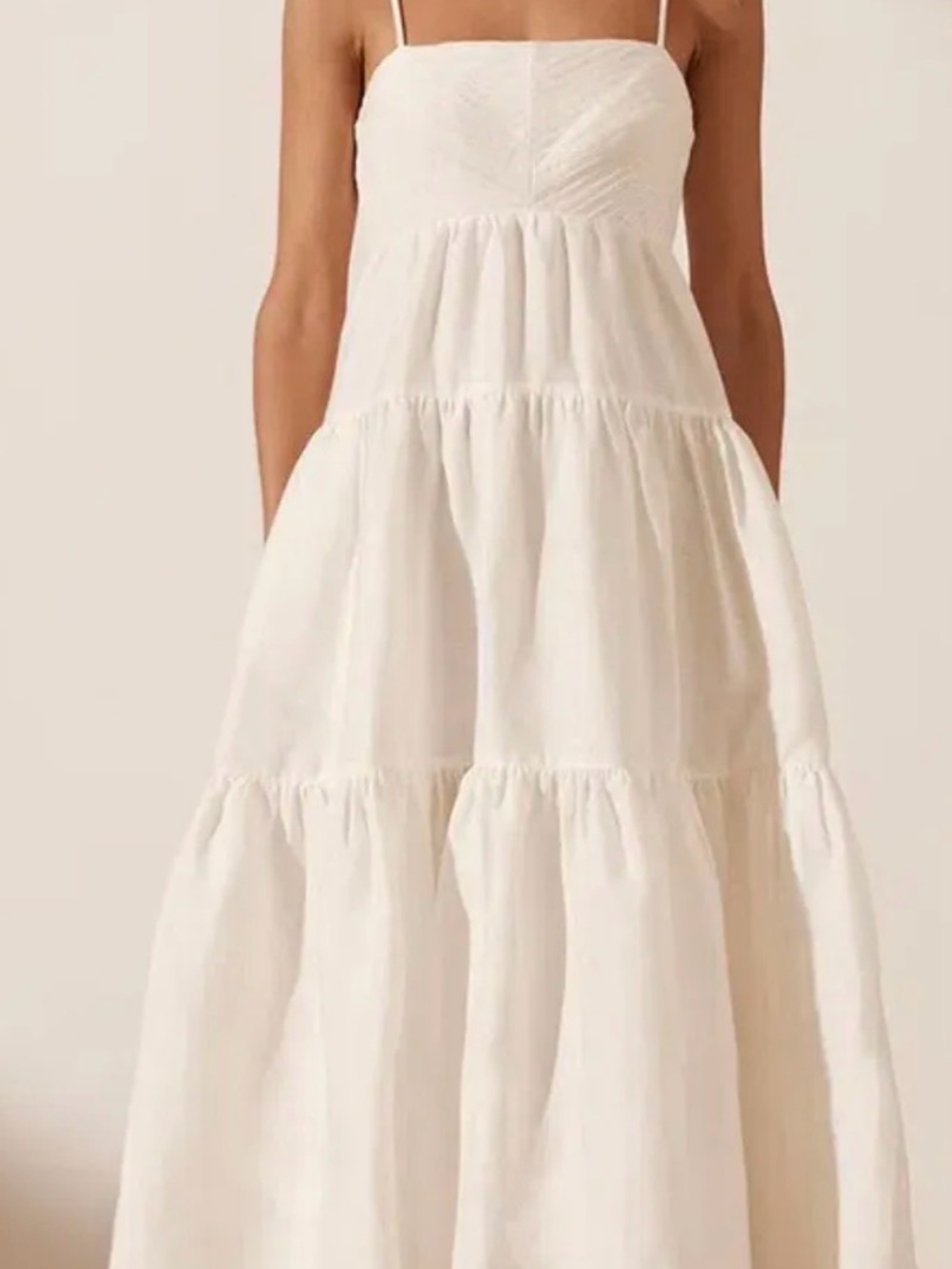 Shona Joy MAYA LINEN PIN TUCK OPEN BACK TIERED MIDI DRESS WHITE, US size 4